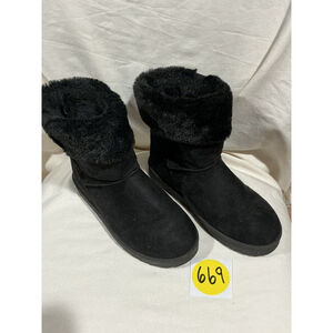 Woman's Dr Scholls Black Suede With Faux Fur Cuff And Interior Ankle Boot 6 #669